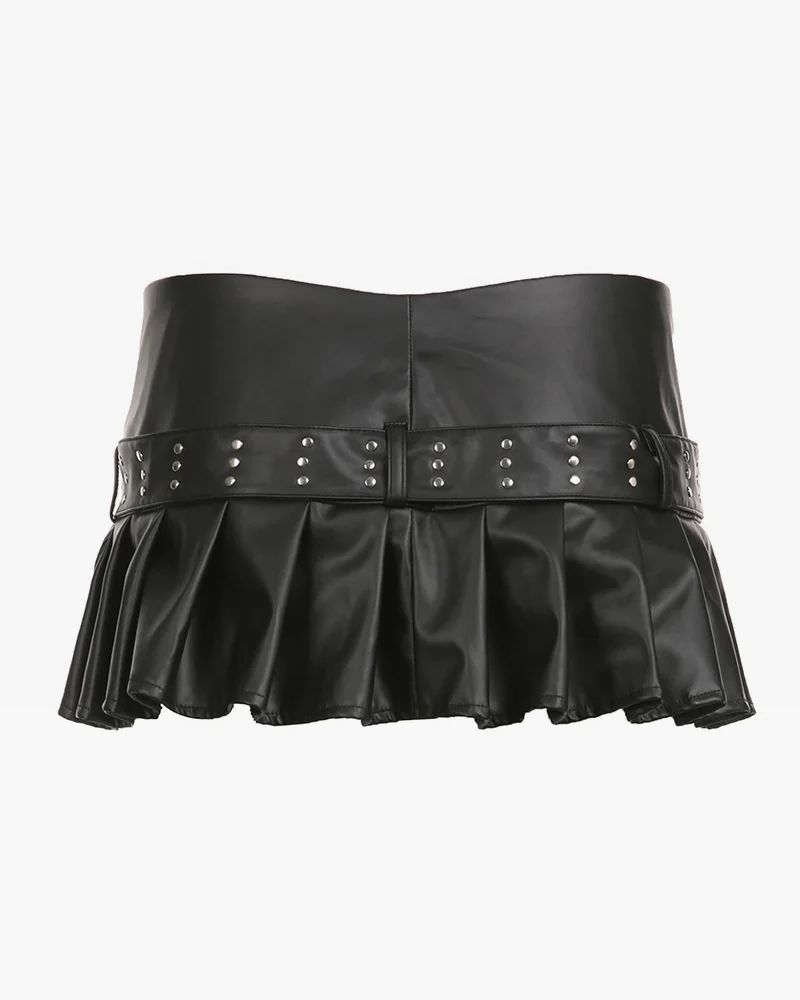 Pleated Leather Mini Skirt