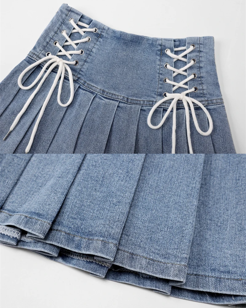 Denim Pleated Mini Skirt